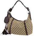 Gucci Shoulder Bag GG Pattern Bamboo Canvas Brown