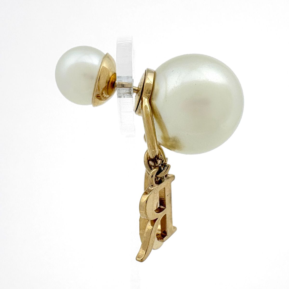 Dior Earrings Faux Pearl Line Stone Gold — view 2
