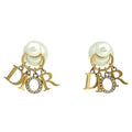 Dior Earrings Faux Pearl Line Stone Gold