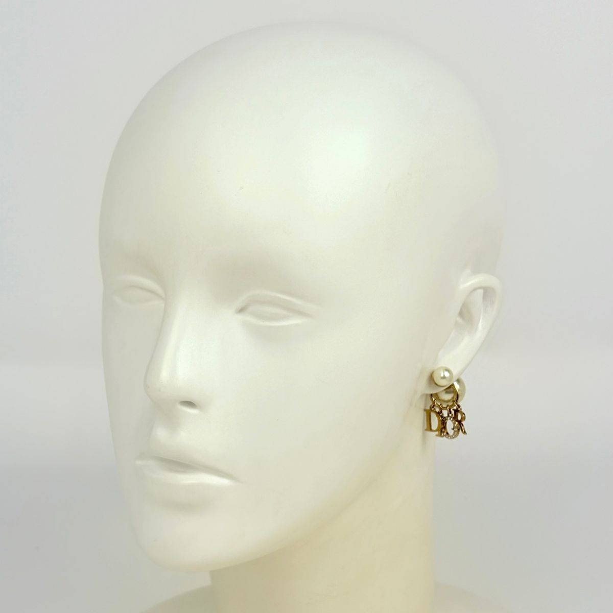 Dior Earrings Faux Pearl Line Stone Gold — view 4