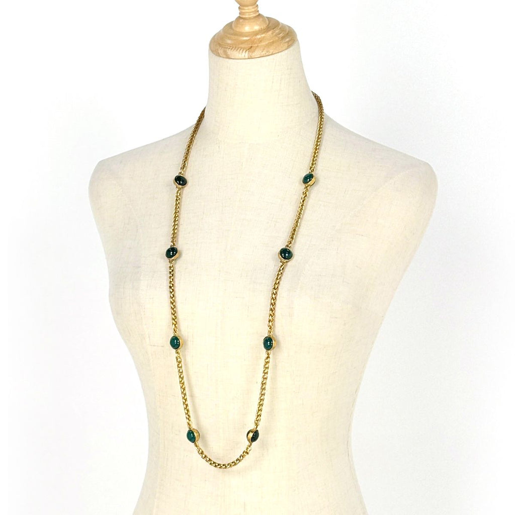 Chanel Necklace CC Logo Long Color Stone Gold Green — view 5