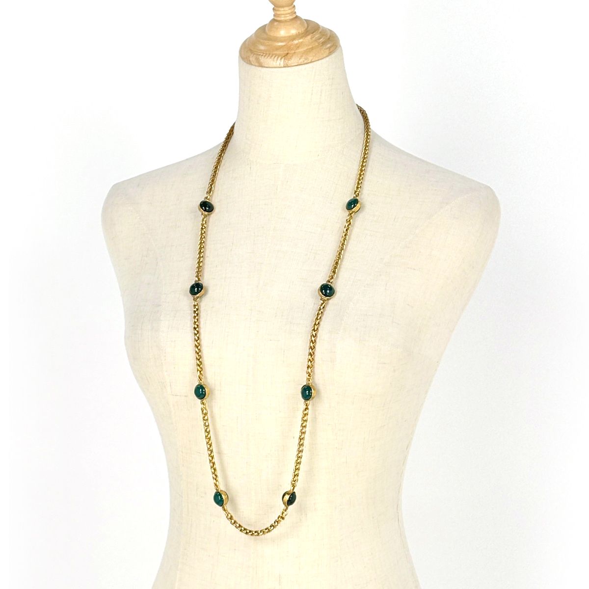 Chanel Necklace CC Logo Long Color Stone Gold Green — view 5
