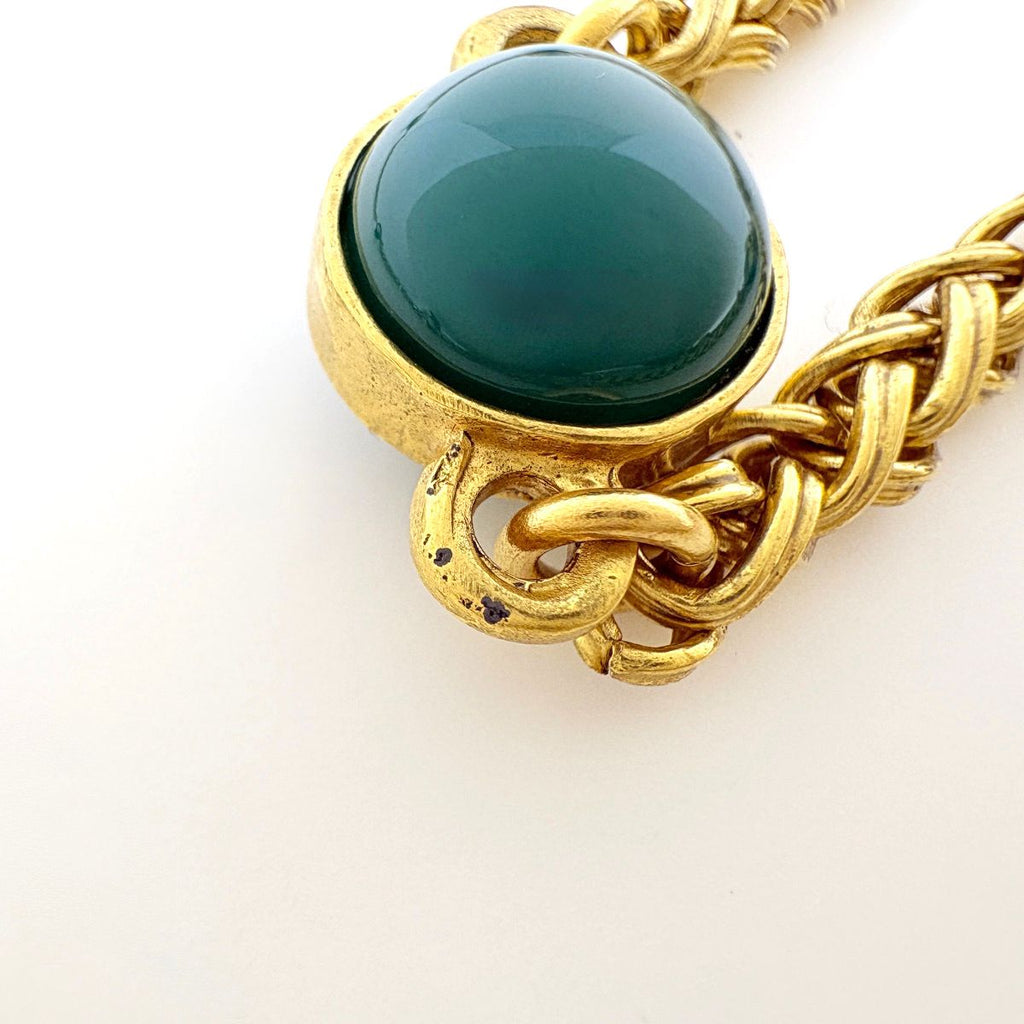 Chanel Necklace CC Logo Long Color Stone Gold Green — view 3