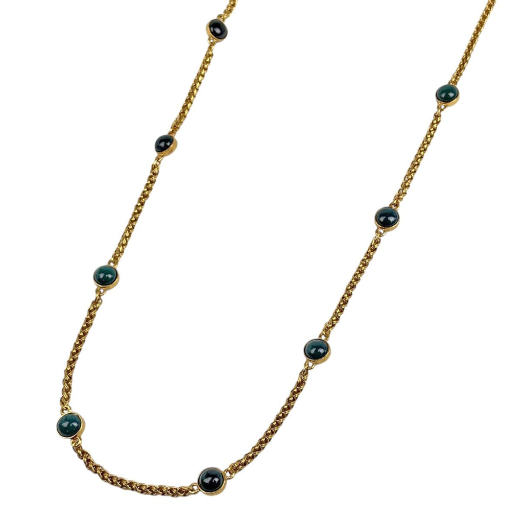Chanel Necklace CC Logo Long Color Stone Gold Green