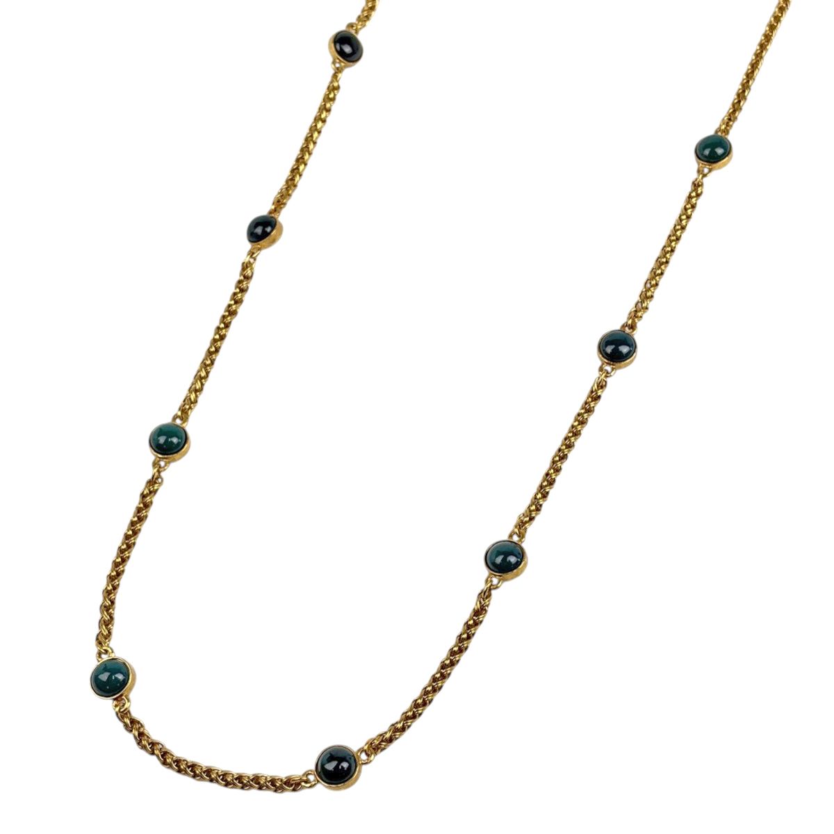 Chanel Necklace CC Logo Long Color Stone Gold Green