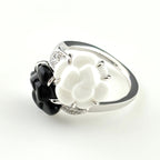 Chanel Camellia Ring Onyx Chalcedony Melee Diamond Flower Motif — view 6