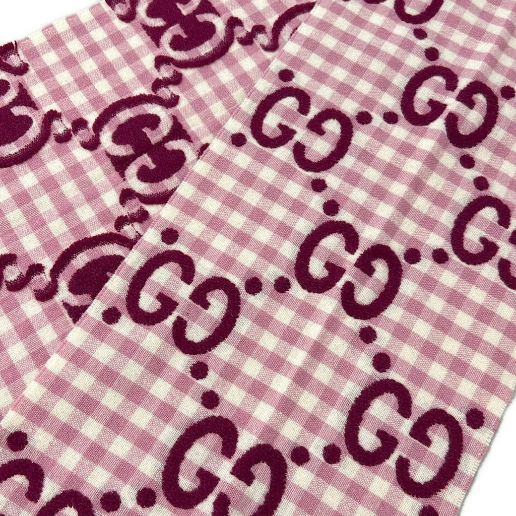Gucci Shawl Light Pink Ivory Bordeaux Plaid GG Pattern Wool Scarf — view 5