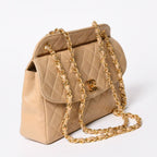 Chanel Quilted CC Logo Diana Flap Chain Shoulder Bag Beige Gold Lambskin — view 3