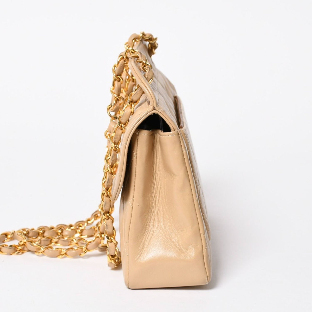 Chanel Quilted CC Logo Diana Flap Chain Shoulder Bag Beige Gold Lambskin — view 4