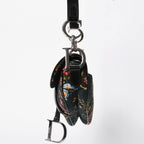 Dior Galliano Era Saddle Bag Canvas Leather Navy Black Multicolor Floral Pattern — view 4