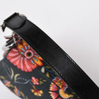 Dior Galliano Era Saddle Bag Canvas Leather Navy Black Multicolor Floral Pattern — view 6