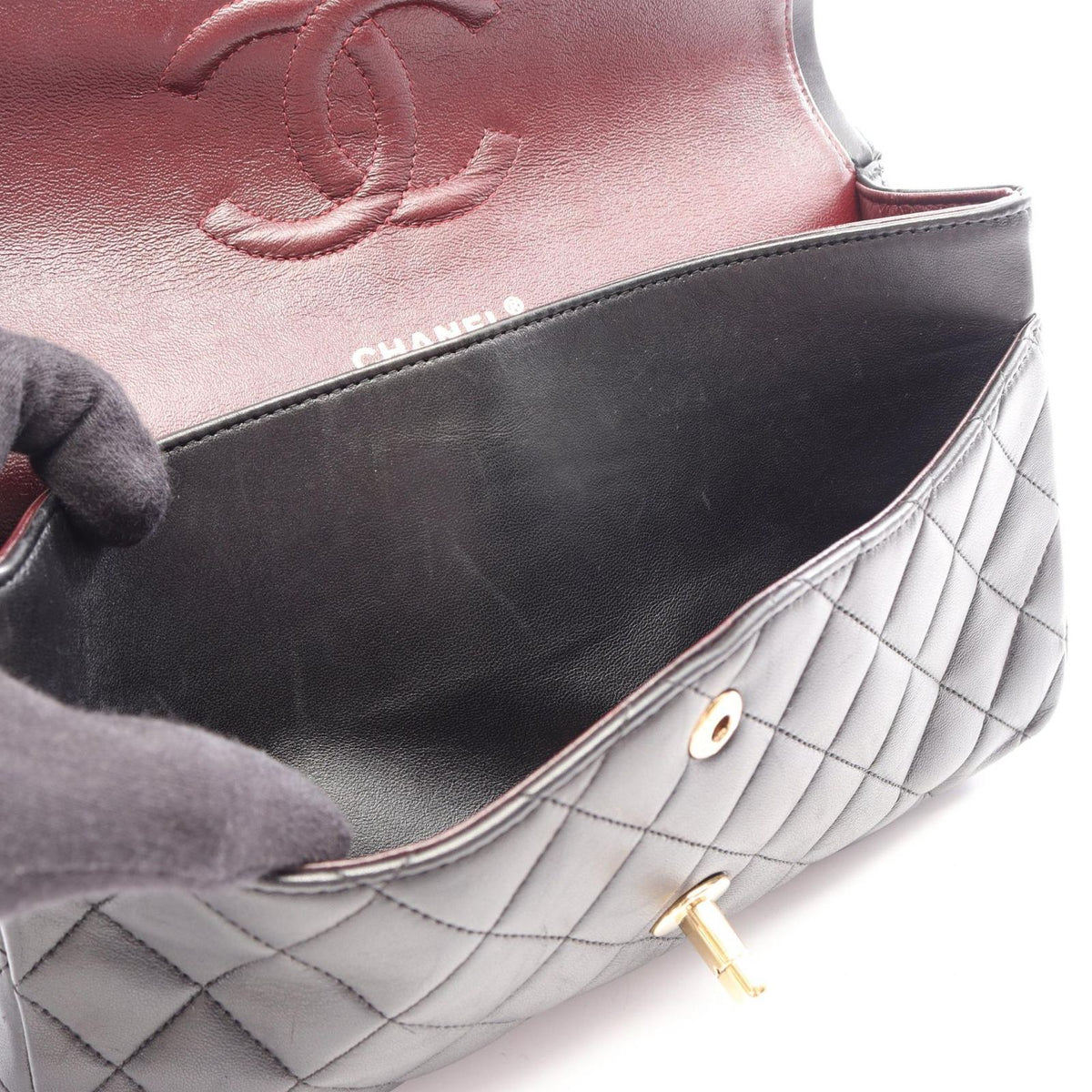 Chanel Shoulder Bag Quilted Double Flap Black Lambskin Chain — view 7