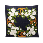 Chanel Scarf CC Logo Camellia Black Silk