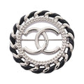 Chanel Brooch CC Logo Circle Black Leather