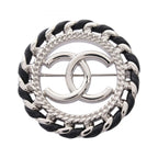 Chanel Brooch CC Logo Circle Black Leather