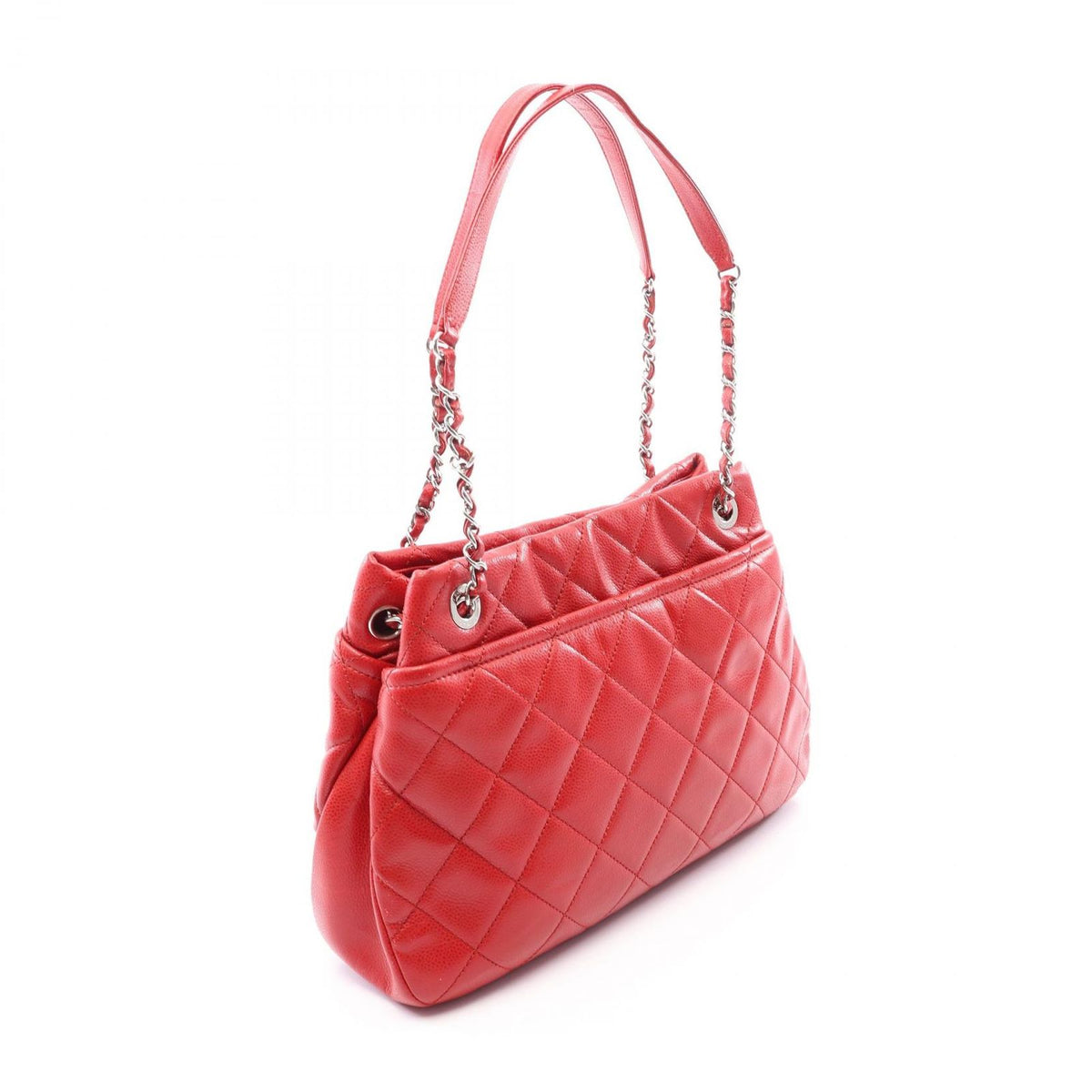 Chanel Tote Bag Quilted Red Caviar Leather CC Logo Chain — view 2