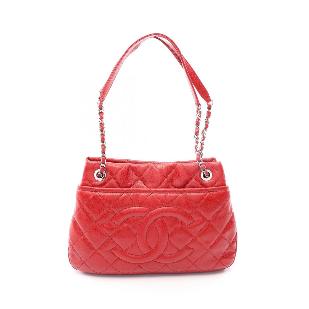 Chanel Tote Bag Quilted Red Caviar Leather CC Logo Chain