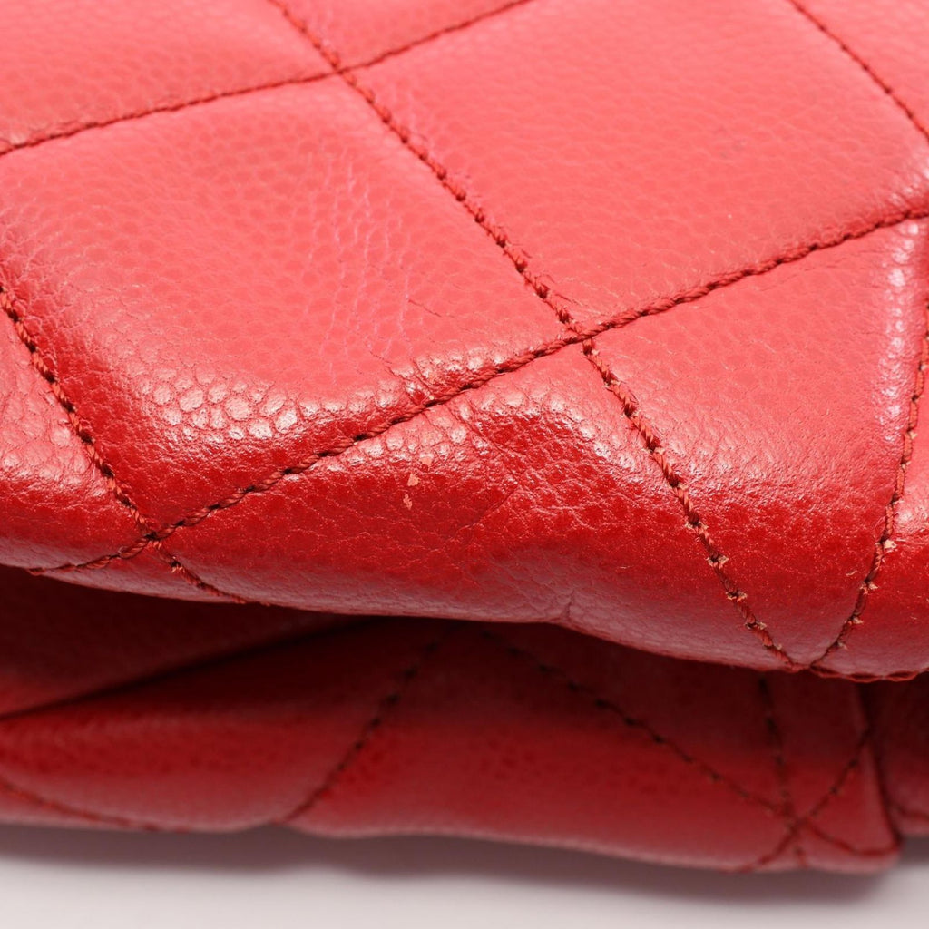 Chanel Tote Bag Quilted Red Caviar Leather CC Logo Chain — view 8