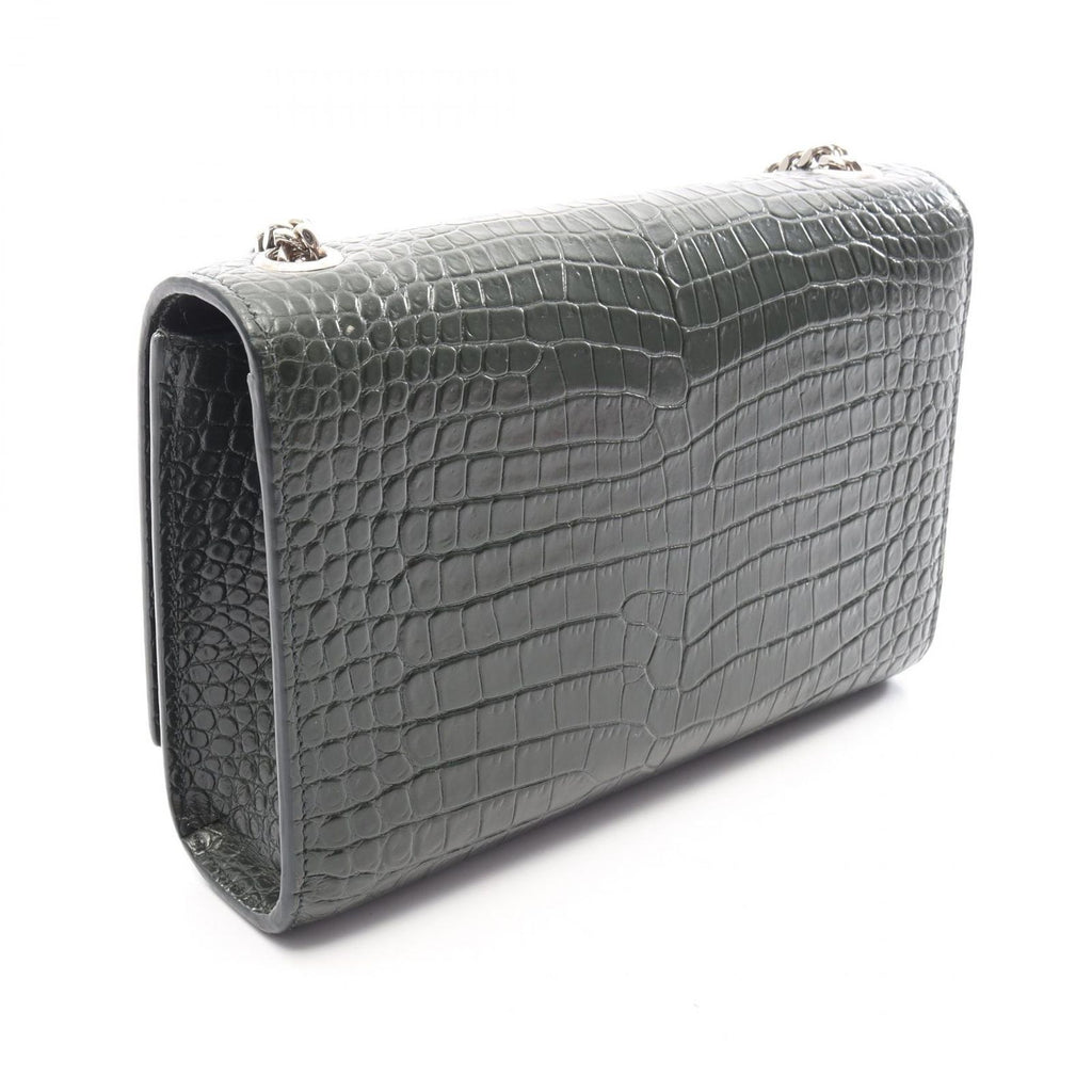 Saint Laurent Paris Shoulder Bag Kate Small Croco Embossed Dark Green Leather — view 2