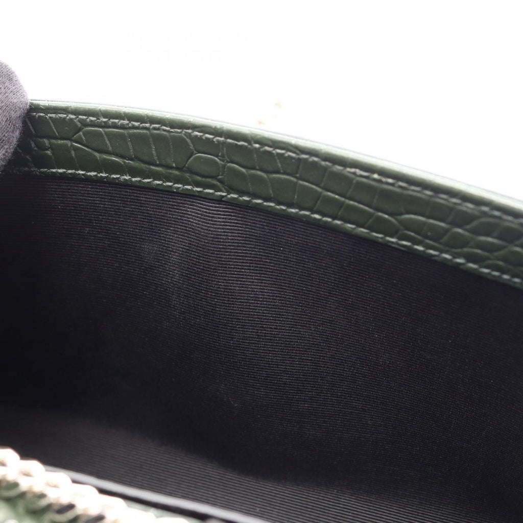 Saint Laurent Paris Shoulder Bag Kate Small Croco Embossed Dark Green Leather — view 5