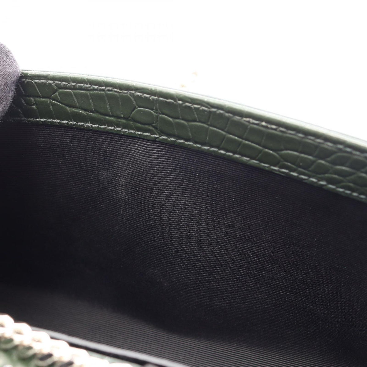 Saint Laurent Paris Shoulder Bag Kate Small Croco Embossed Dark Green Leather — view 5