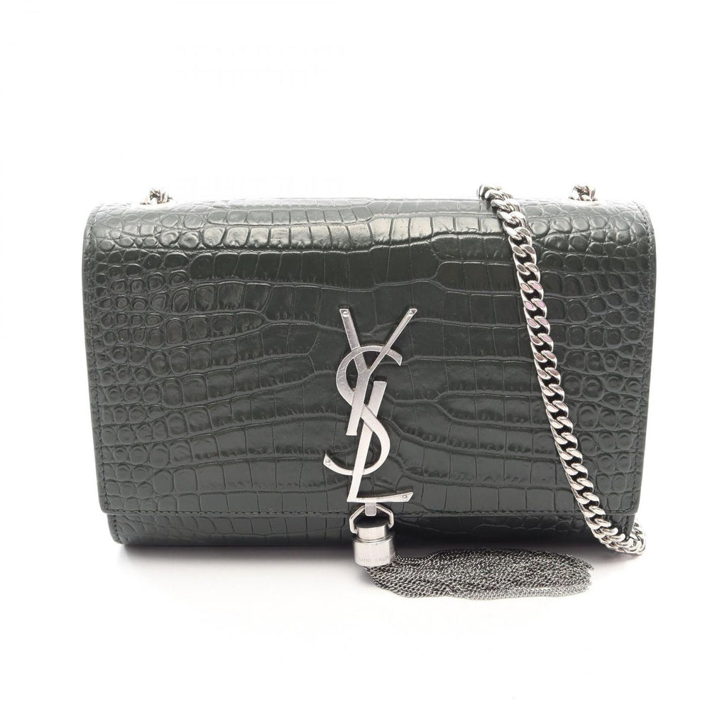 Saint Laurent Paris Shoulder Bag Kate Small Croco Embossed Dark Green Leather
