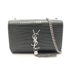Saint Laurent Paris Shoulder Bag Kate Small Croco Embossed Dark Green Leather