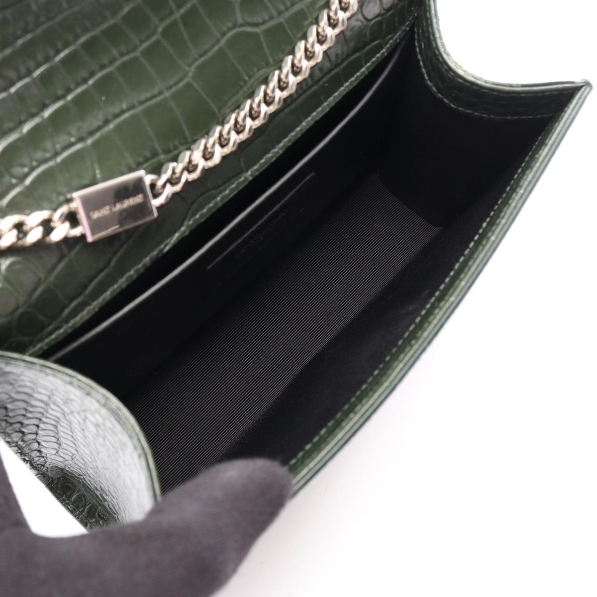 Saint Laurent Paris Shoulder Bag Kate Small Croco Embossed Dark Green Leather — view 3