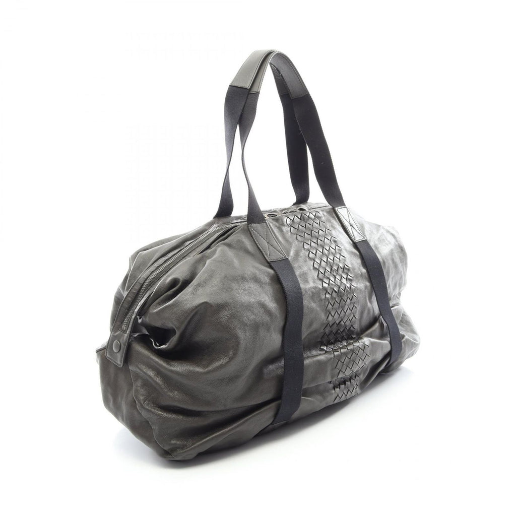 Bottega Veneta Boston Bag Intrecciato Dark Brown Navy Leather — view 2
