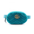 Gucci Waist Bag GG Marmont Turquoise Blue Fabric Leather Matelasse