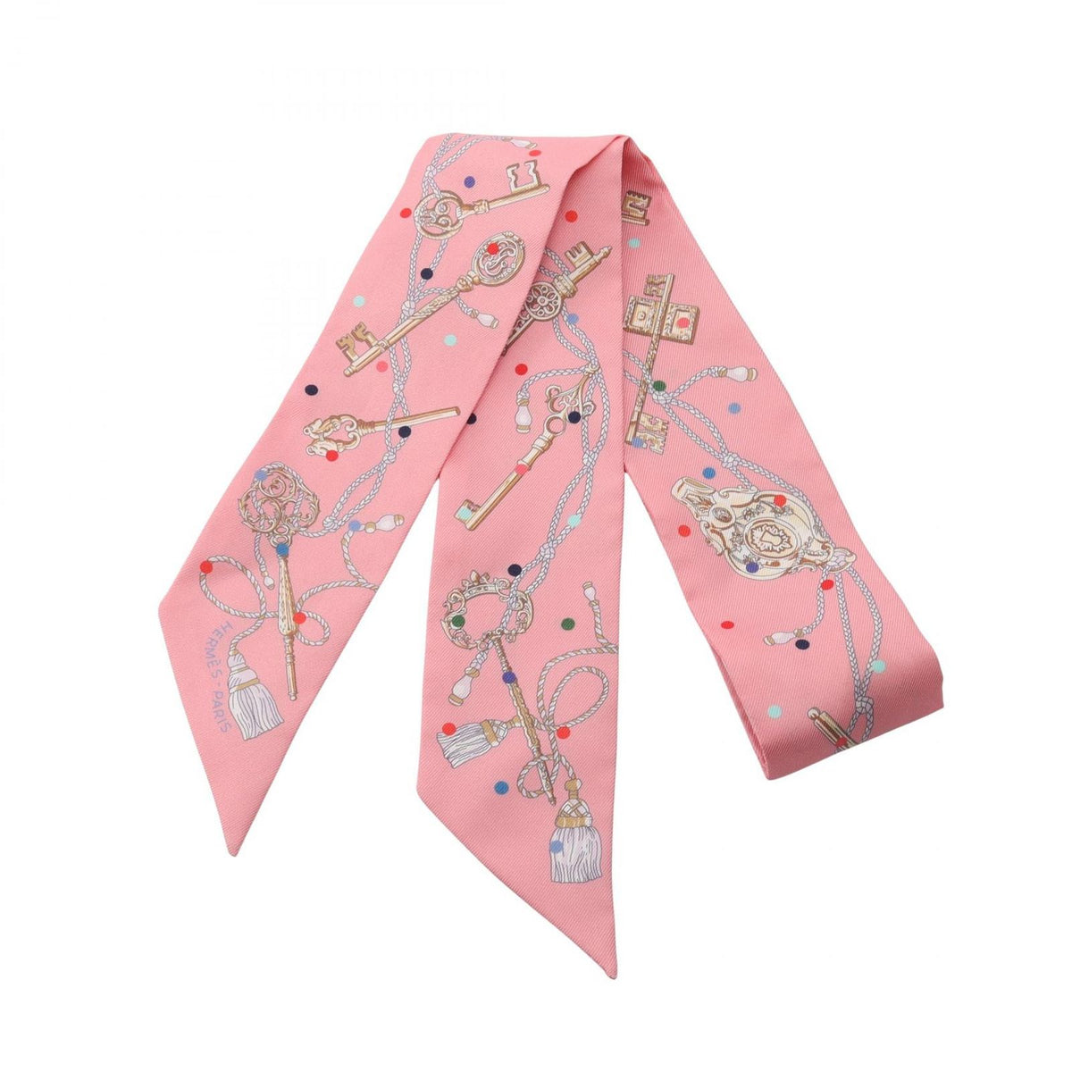 Hermes Scarf Twilly les Cles a Pois Ribbon Silk