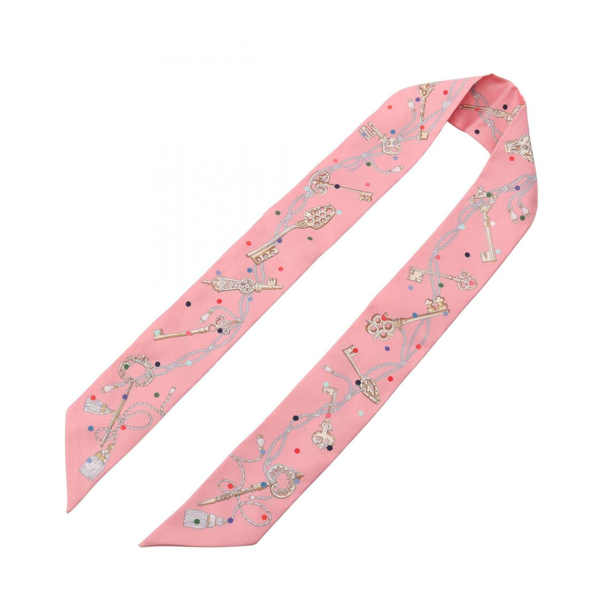 Hermes Scarf Twilly les Cles a Pois Ribbon Silk — view 3
