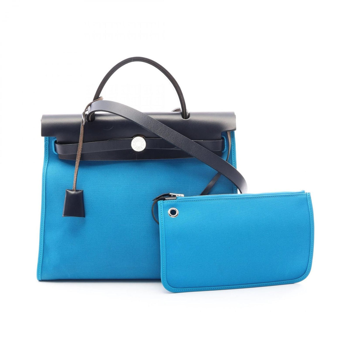 Hermes Handbag Herbag Zip PM 2-Way Blue Zanzibar Inte Canvas Leather PM Indigo