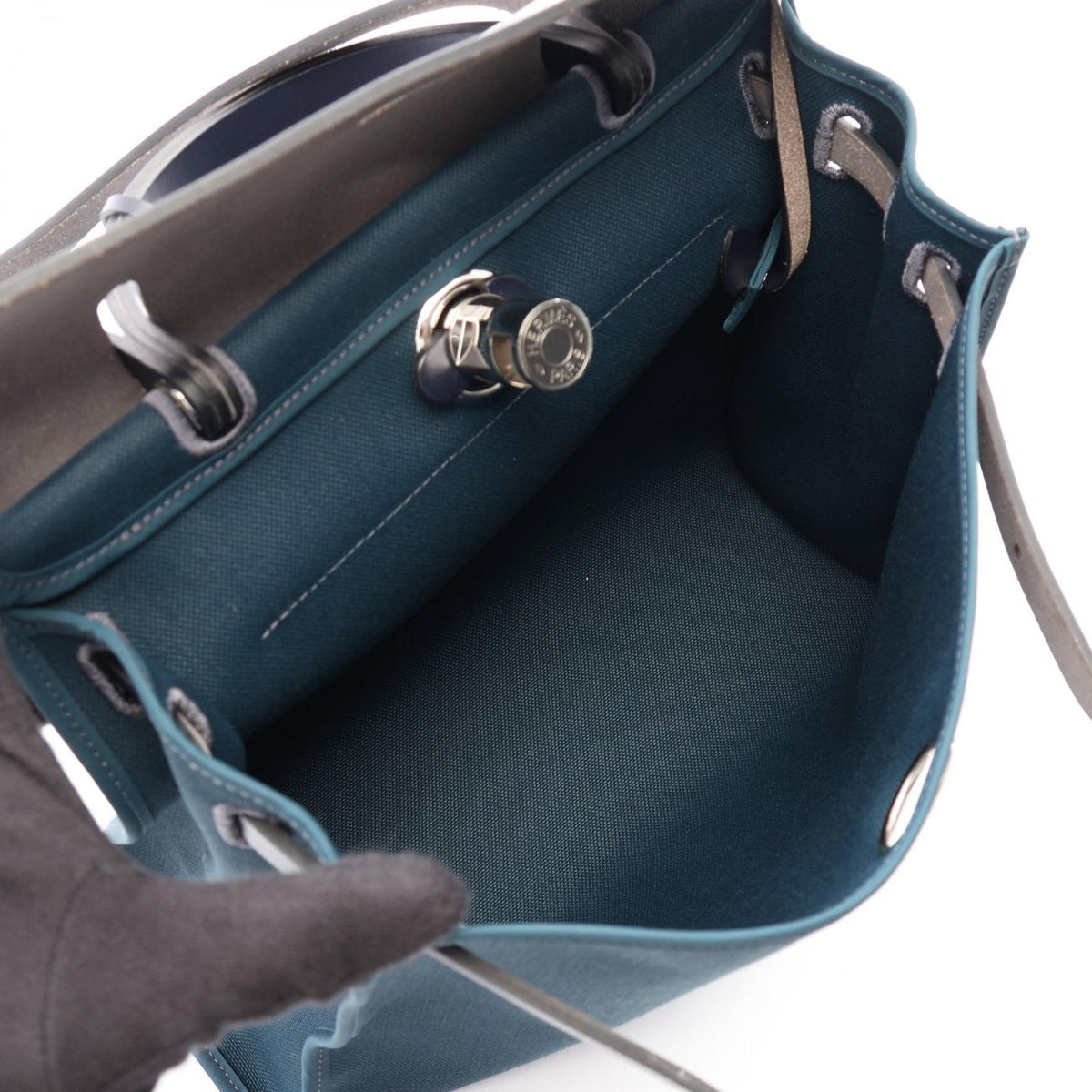 Hermes Handbag Herbag Zip PM Vert Cypres Blue Indigo 2-Way PM — view 3