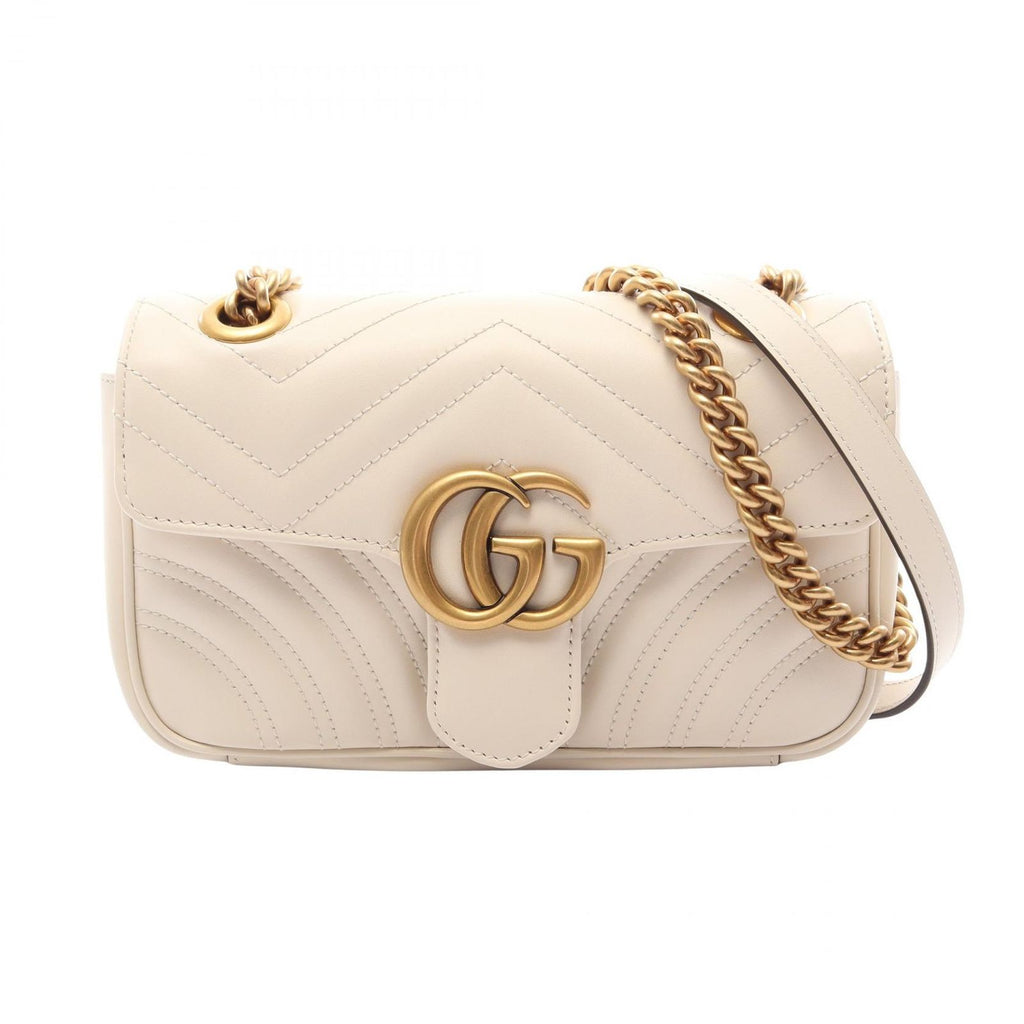 Gucci Shoulder Bag GG Marmont Off White Leather Small Chain
