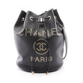 Chanel Shoulder Bag Deauville Drawstring Black Caviar Leather Logo Studs
