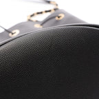 Chanel Shoulder Bag Deauville Drawstring Black Caviar Leather Logo Studs — view 7
