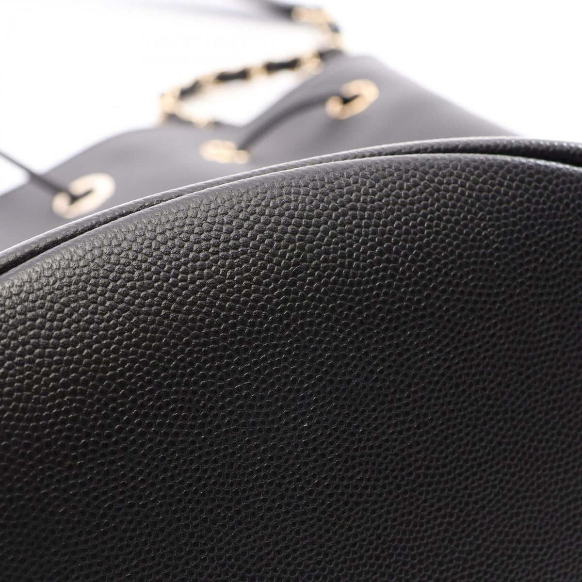 Chanel Shoulder Bag Deauville Drawstring Black Caviar Leather Logo Studs — view 7