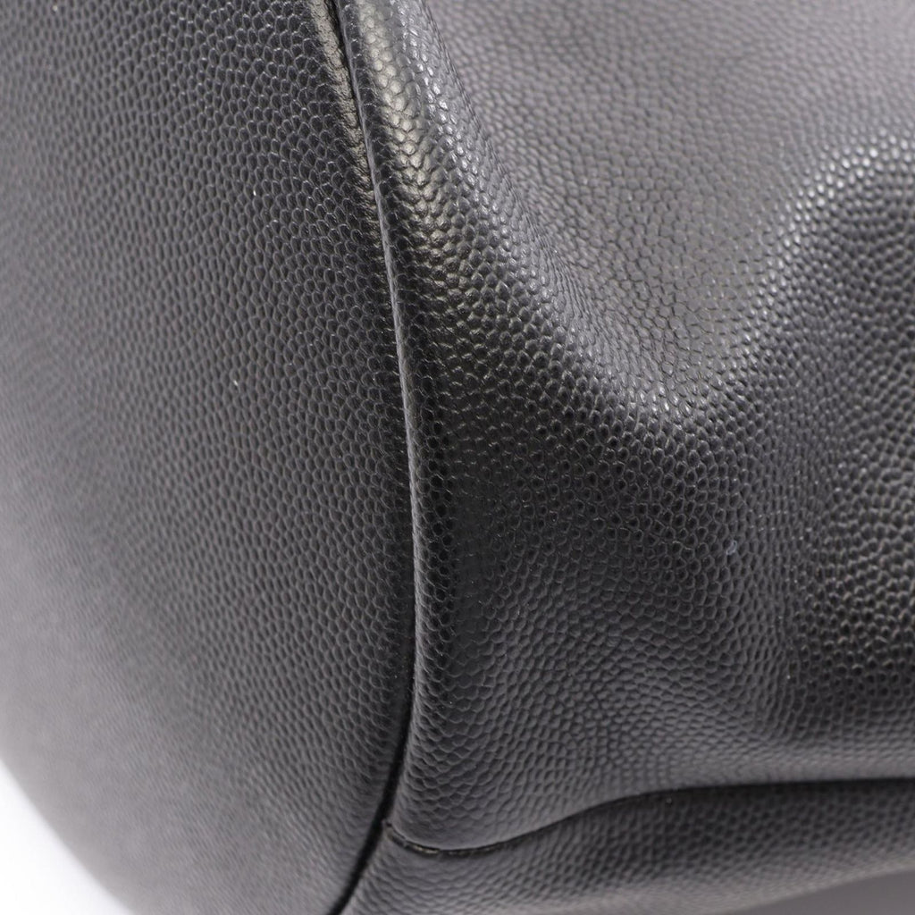 Chanel Shoulder Bag Deauville Drawstring Black Caviar Leather Logo Studs — view 6
