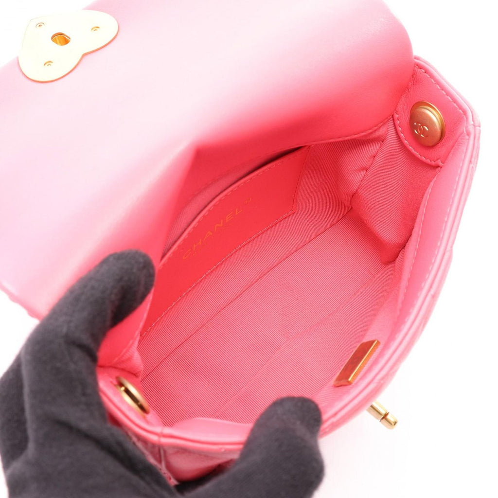 Chanel Shoulder Bag Quilted Heart Lock Fuchsia Pink Lambskin Chain — view 3