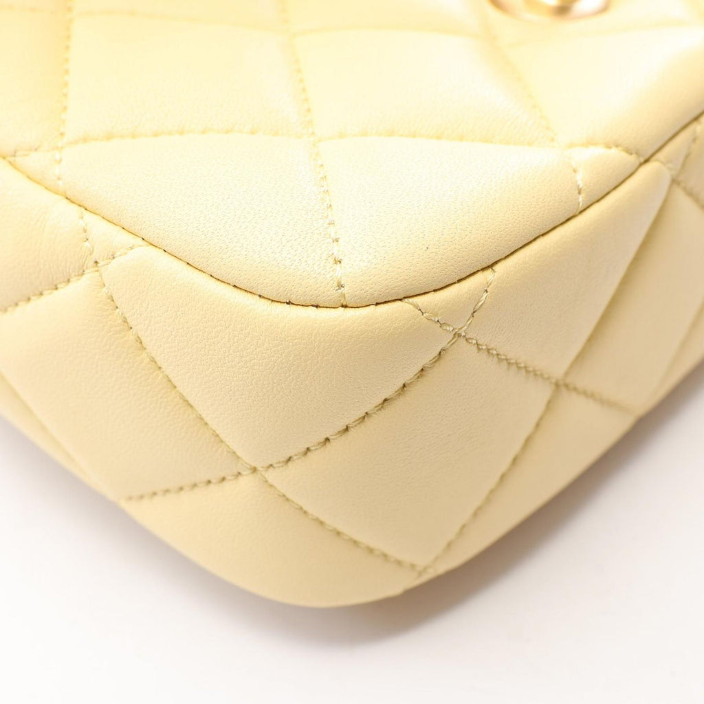 Chanel Shoulder Bag Mini Quilted Pastel Yellow Lambskin Heart Chain — view 7