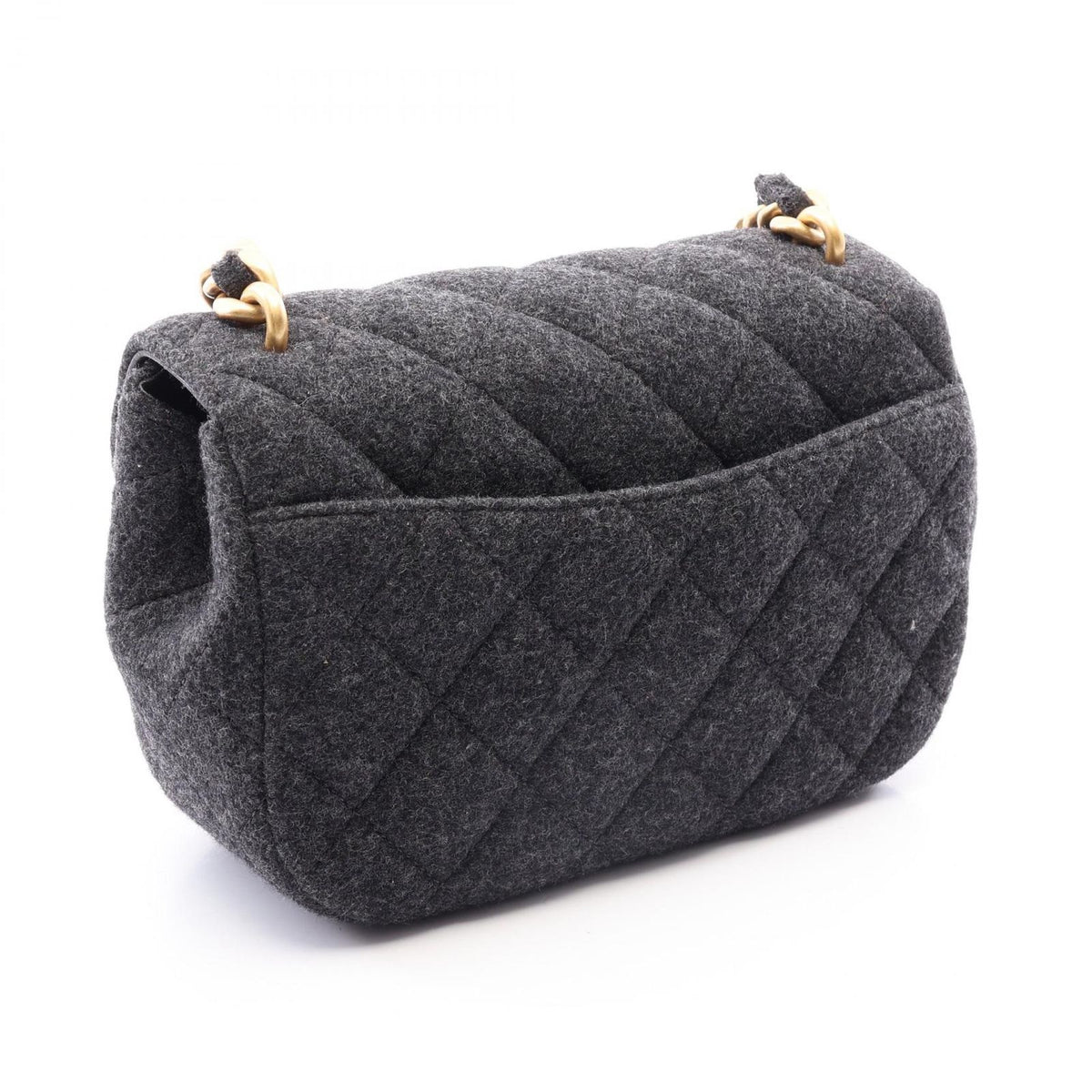 Chanel Shoulder Bag Quilted Gray Round Flap Chain — view 2