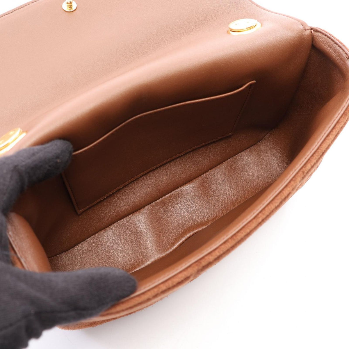 Celine Shoulder Bag Monochrome Brown Suede Matelasse Mono Chrono Chain — view 3