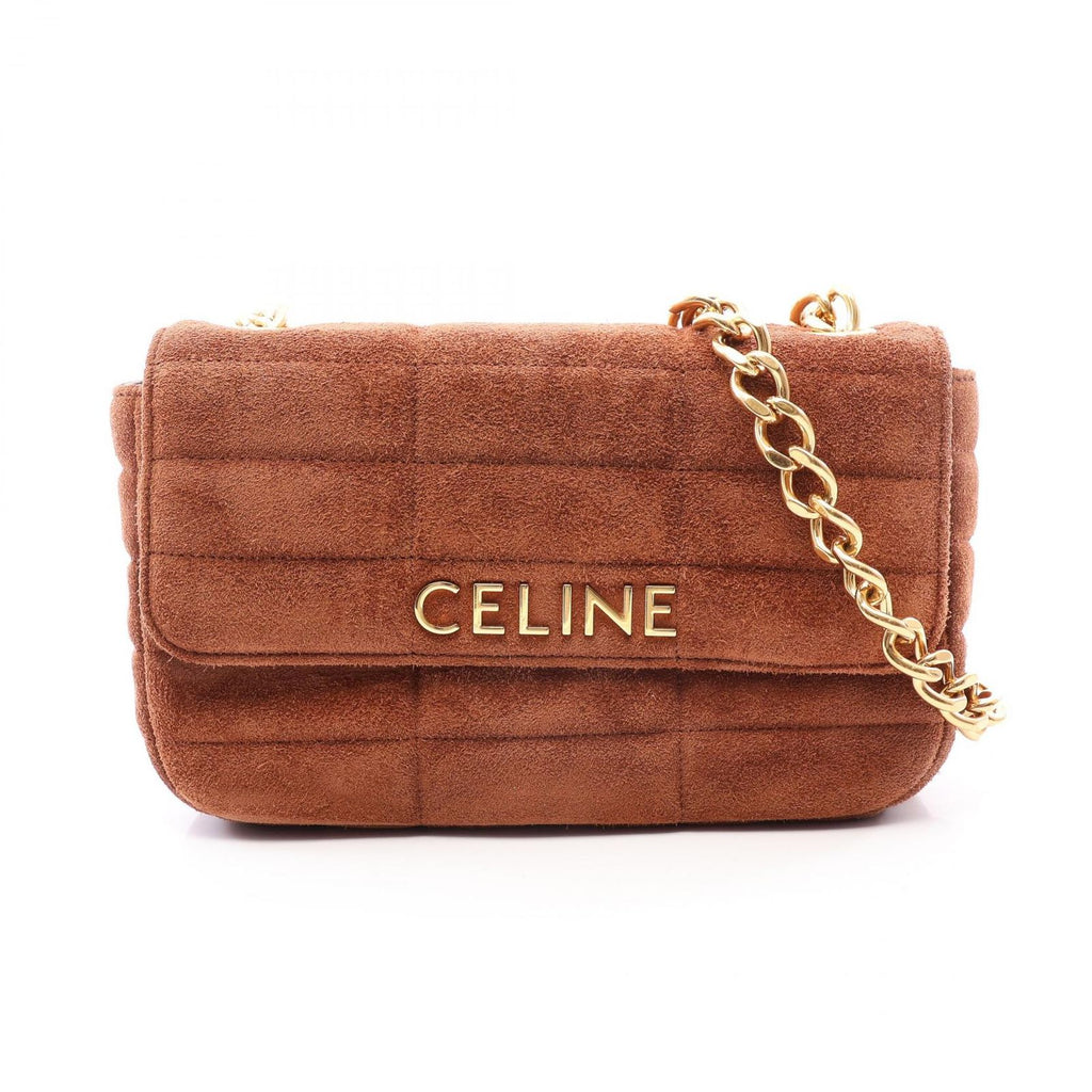 Celine Shoulder Bag Monochrome Brown Suede Matelasse Mono Chrono Chain