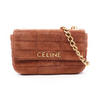 Celine Shoulder Bag Monochrome Brown Suede Matelasse Mono Chrono Chain