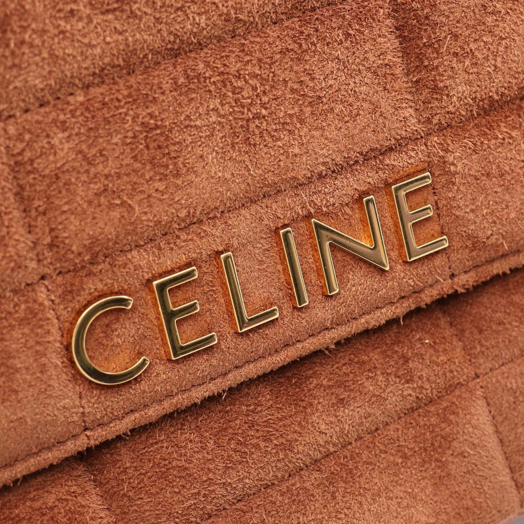 Celine Shoulder Bag Monochrome Brown Suede Matelasse Mono Chrono Chain — view 4