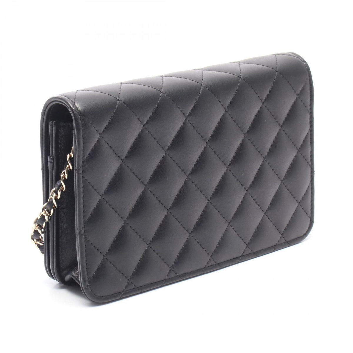 Chanel Shoulder Bag Quilted Camellia Ribbon Black Light Pink Lambskin Chain — view 2