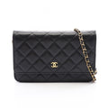 Chanel Shoulder Bag Quilted Black Caviar Leather Chain Wallet