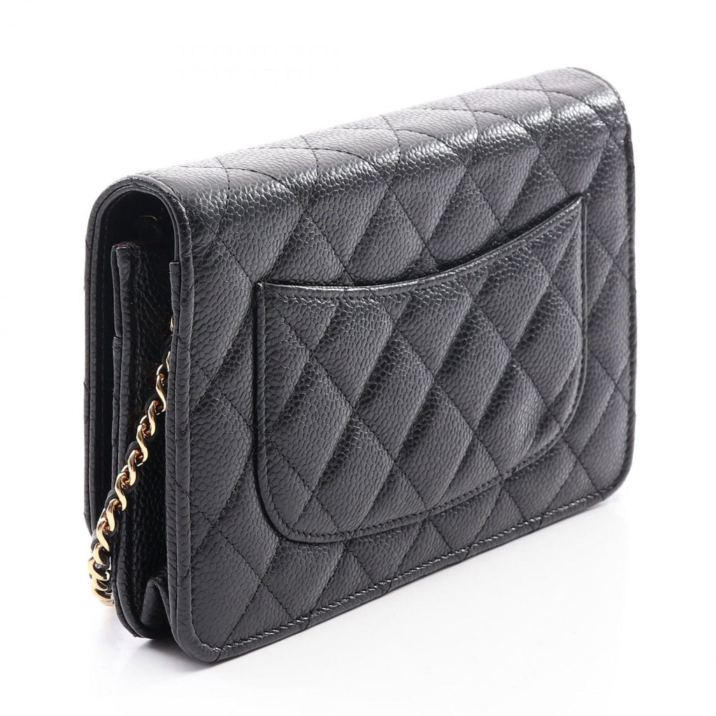 Chanel Shoulder Bag Quilted Black Caviar Leather Chain Wallet — view 2
