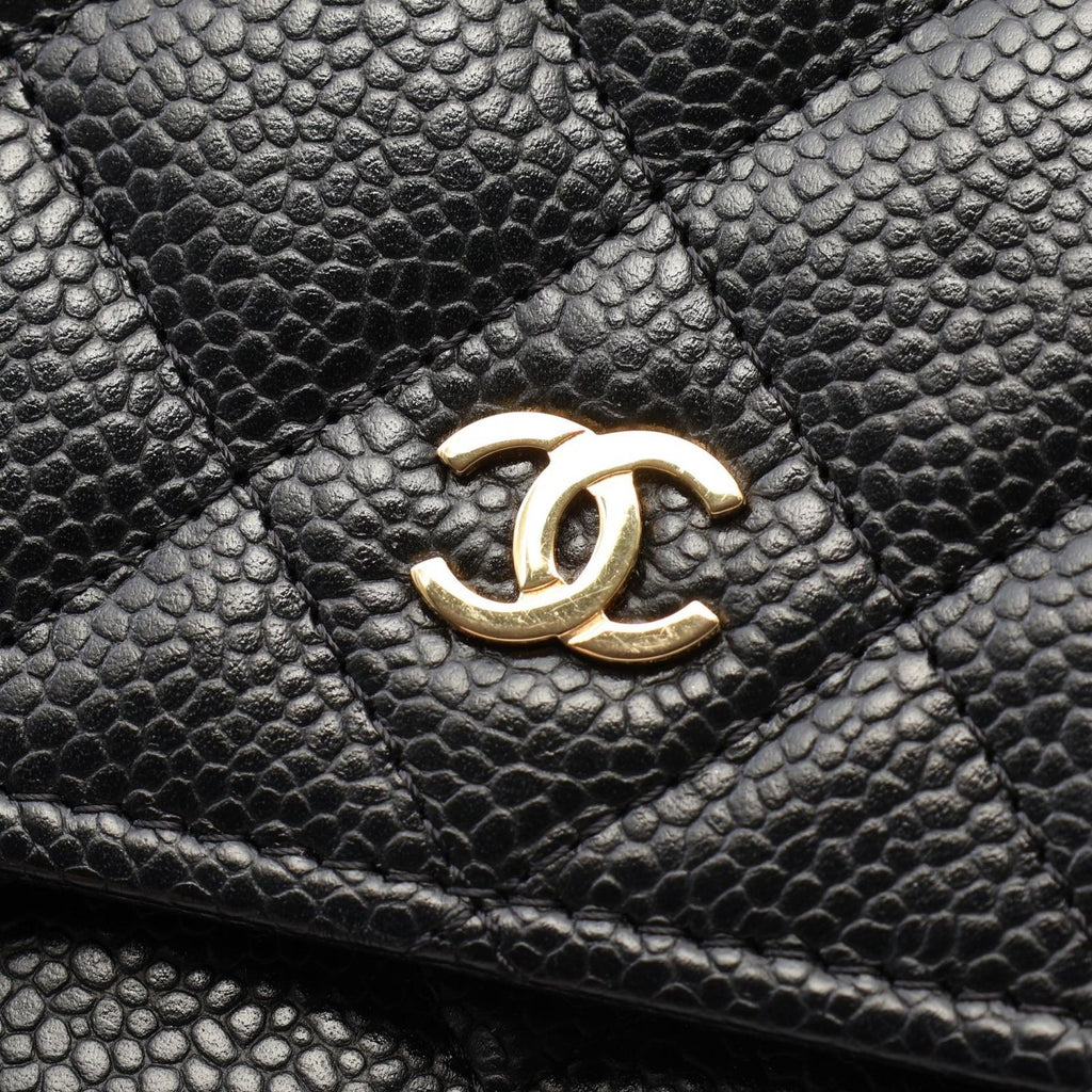 Chanel Shoulder Bag Quilted Black Caviar Leather Chain Wallet — view 7